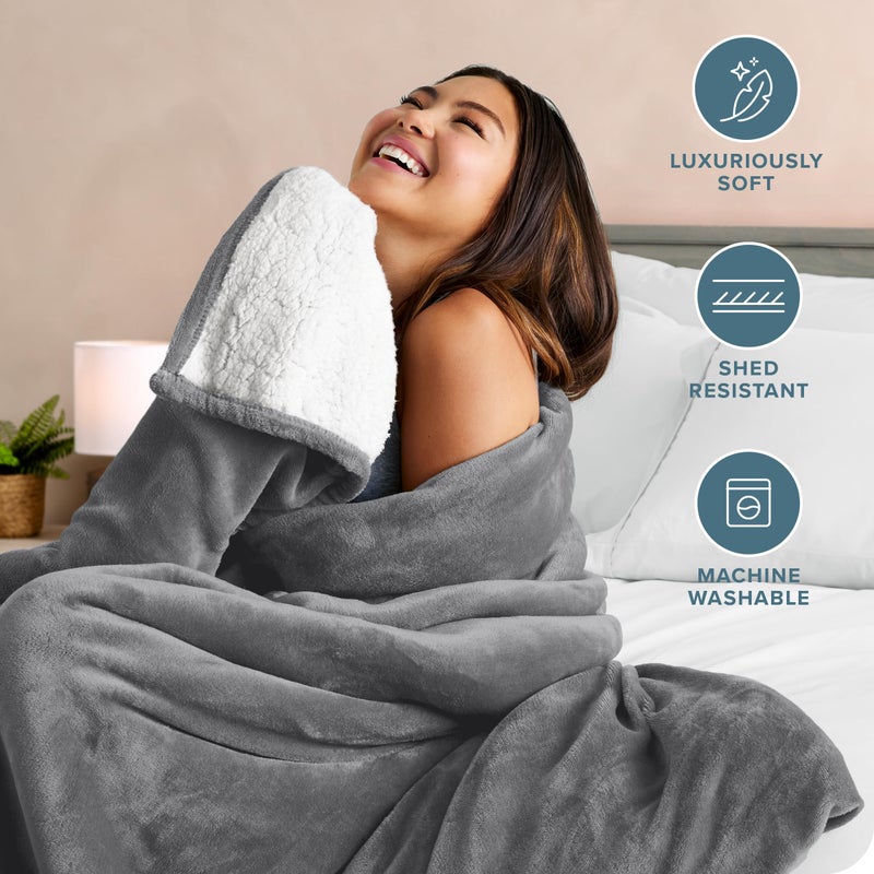 Bare Home Sherpa Fleece Blanket - Twin/Twin Extra Long - Blanket for Bed, Sofa, and Couch - Warm & Lightweight - Fluffy & Soft - Reversible (Twin/Twin XL, Grey) - Image 2